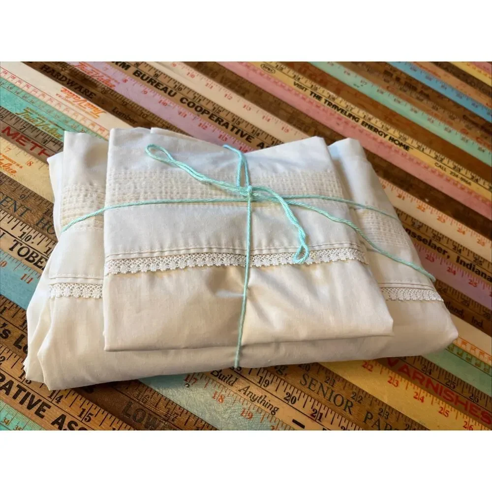 Vintage Spring Maid Wondercale‎ Ivory Crochet Queen Sheet Flat Pillowcase 2 Pcs